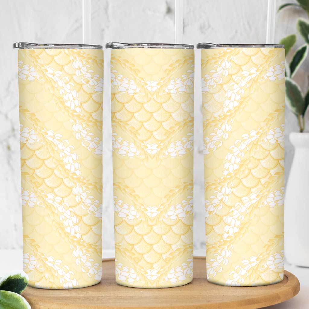 Pastel Yellow Mermaid Puakenikeni Maile Lei Skinny Tumbler LT01 - Polynesian Pride