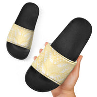 Pastel Yellow Mermaid Puakenikeni Maile Lei Slide Sandals
