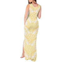 Pastel Yellow Mermaid Puakenikeni Maile Lei Tank Maxi Dress