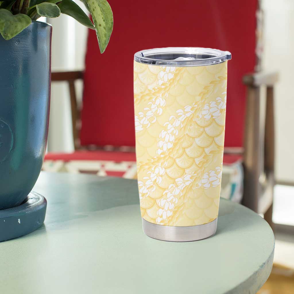 Pastel Yellow Mermaid Puakenikeni Maile Lei Tumbler Cup