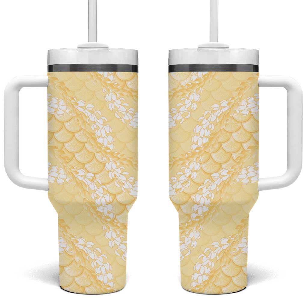Pastel Yellow Mermaid Puakenikeni Maile Lei Tumbler With Handle