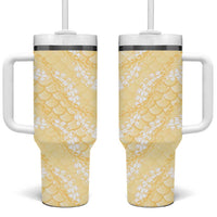 Pastel Yellow Mermaid Puakenikeni Maile Lei Tumbler With Handle