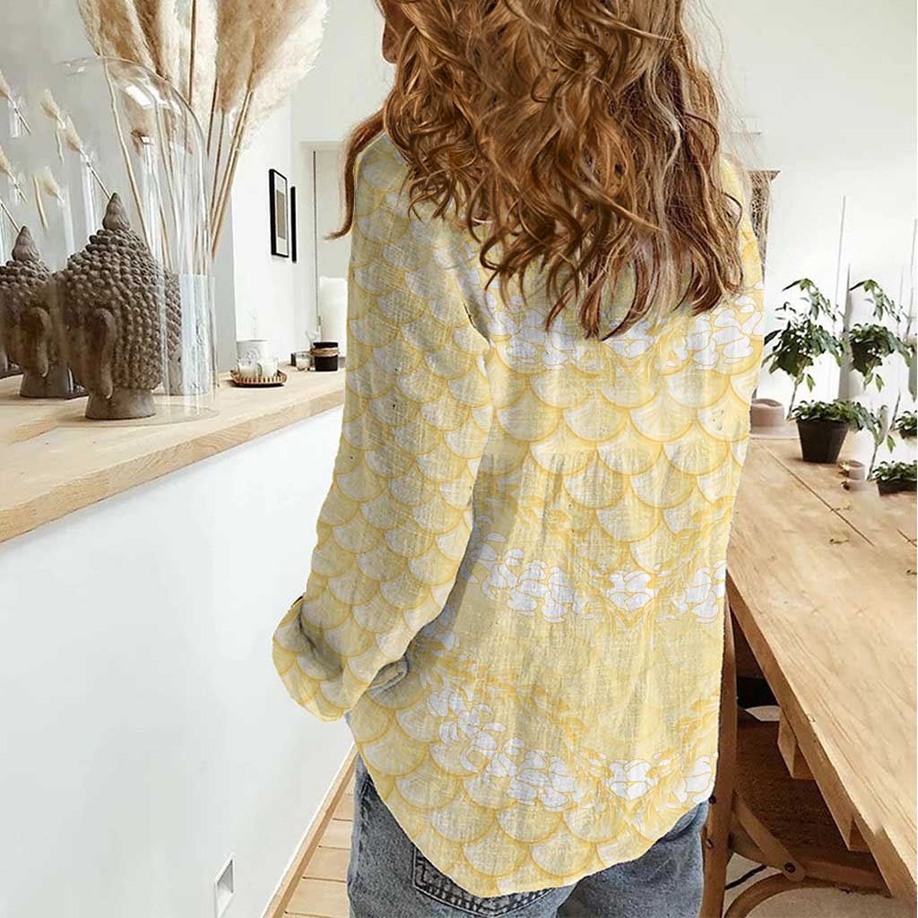 Pastel Yellow Mermaid Puakenikeni Maile Lei Women Casual Shirt LT01 - Polynesian Pride