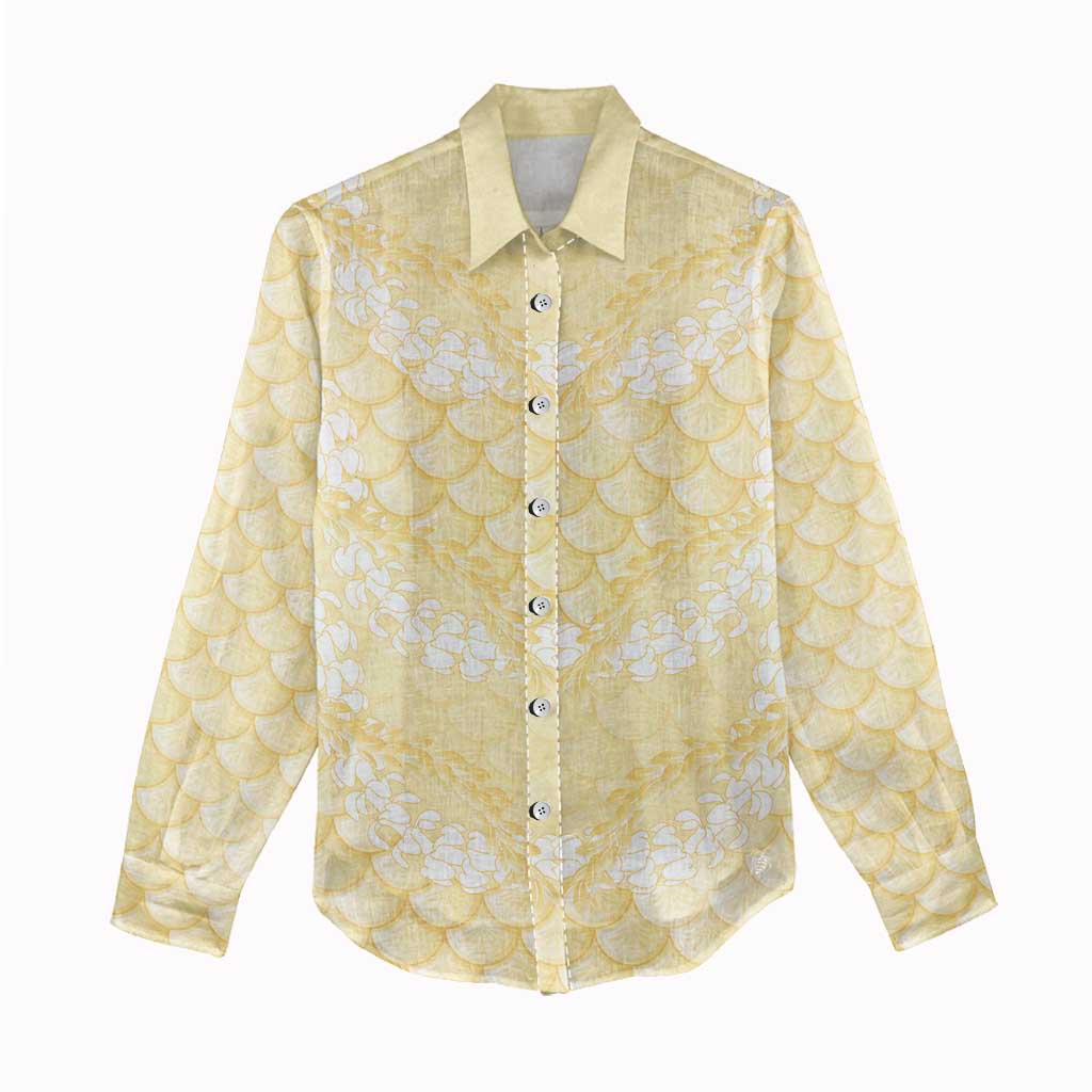 Pastel Yellow Mermaid Puakenikeni Maile Lei Women Casual Shirt LT01 - Polynesian Pride