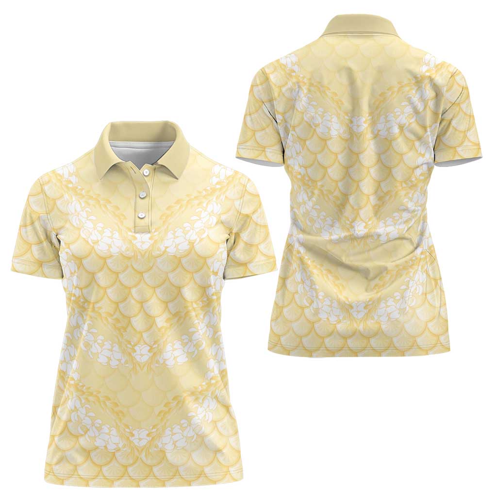 Pastel Yellow Mermaid Puakenikeni Maile Lei Women Polo Shirt LT01 - Polynesian Pride
