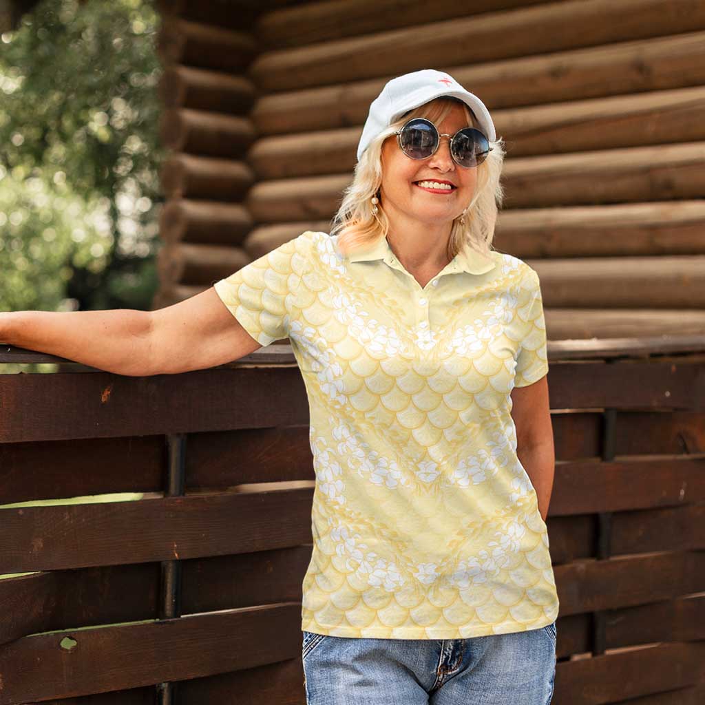 Pastel Yellow Mermaid Puakenikeni Maile Lei Women Polo Shirt LT01 - Polynesian Pride