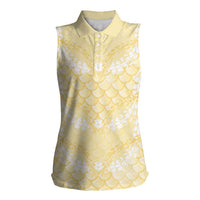 Pastel Yellow Mermaid Puakenikeni Maile Lei Women Sleeveless Polo Shirt LT01 Female Yellow - Polynesian Pride