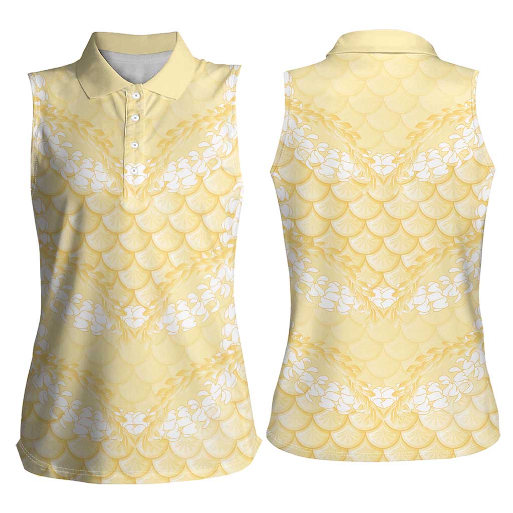 Pastel Yellow Mermaid Puakenikeni Maile Lei Women Sleeveless Polo Shirt LT01 - Polynesian Pride