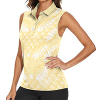 Pastel Yellow Mermaid Puakenikeni Maile Lei Women Sleeveless Polo Shirt LT01 - Polynesian Pride