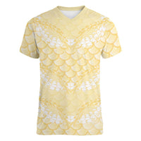 Pastel Yellow Mermaid Puakenikeni Maile Lei Women V-Neck T-Shirt LT01 Female Yellow - Polynesian Pride