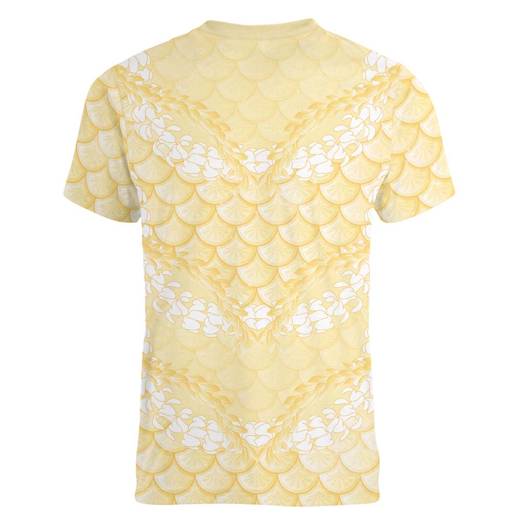 Pastel Yellow Mermaid Puakenikeni Maile Lei Women V-Neck T-Shirt LT01 - Polynesian Pride