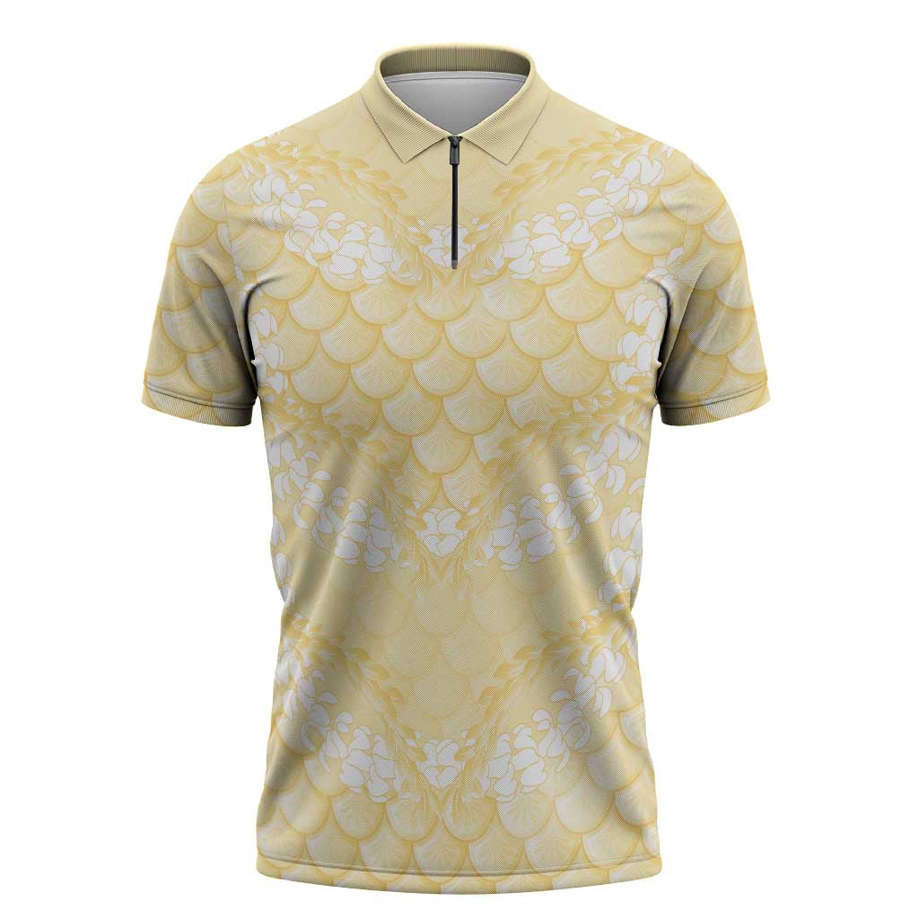 Pastel Yellow Mermaid Puakenikeni Maile Lei Zipper Polo Shirt