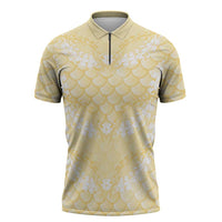 Pastel Yellow Mermaid Puakenikeni Maile Lei Zipper Polo Shirt