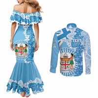 Personalised Fiji Day Couples Matching Mermaid Dress and Long Sleeve Button Shirt Fijian Map Hibiscus Tapa Pattern LT01 - Polynesian Pride