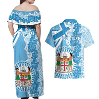 Personalised Fiji Day Couples Matching Off Shoulder Maxi Dress and Hawaiian Shirt Fijian Map Hibiscus Tapa Pattern LT01 - Polynesian Pride