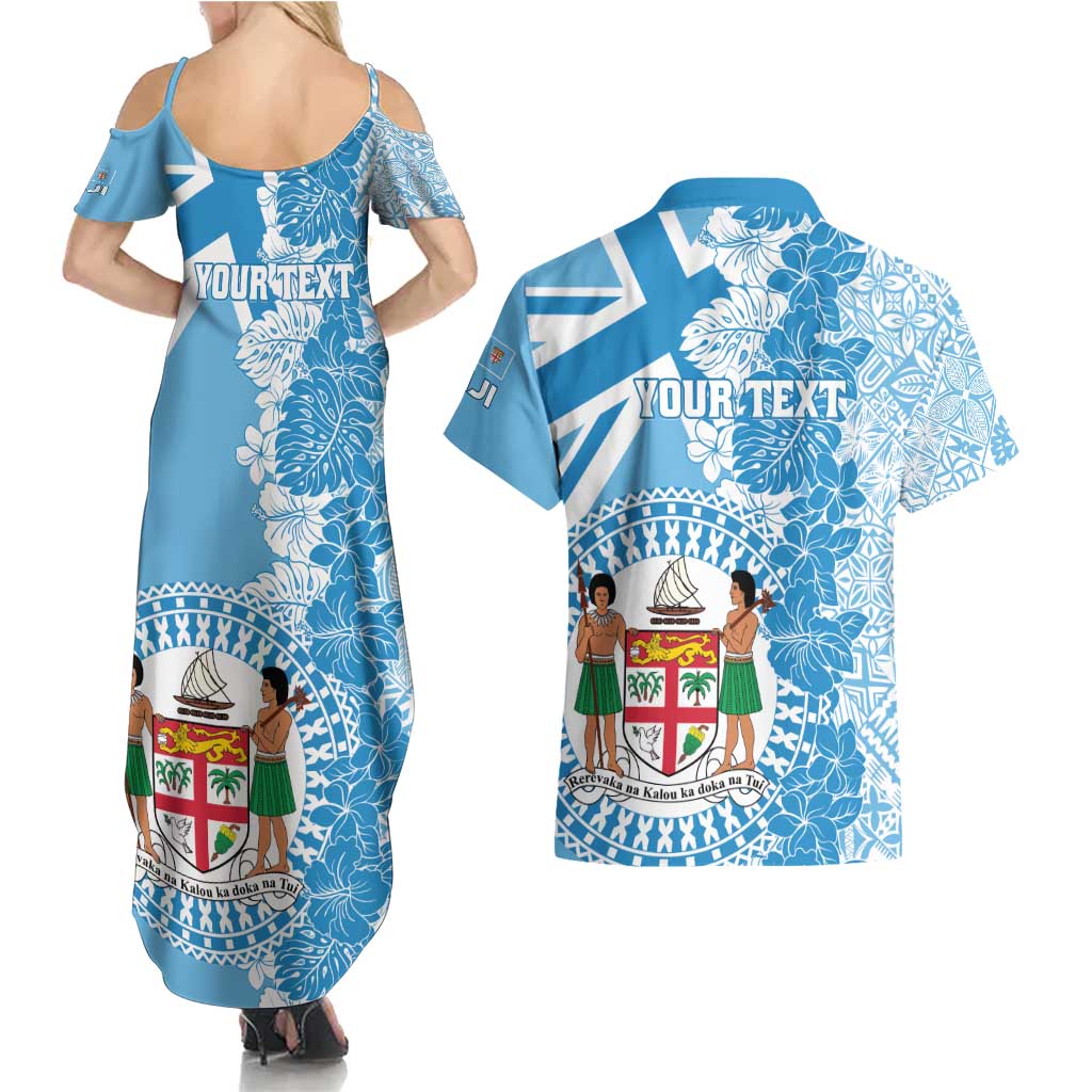 Personalised Fiji Day Couples Matching Summer Maxi Dress and Hawaiian Shirt Fijian Map Hibiscus Tapa Pattern LT01 - Polynesian Pride