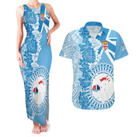 Personalised Fiji Day Couples Matching Tank Maxi Dress and Hawaiian Shirt Fijian Map Hibiscus Tapa Pattern LT01 Blue - Polynesian Pride