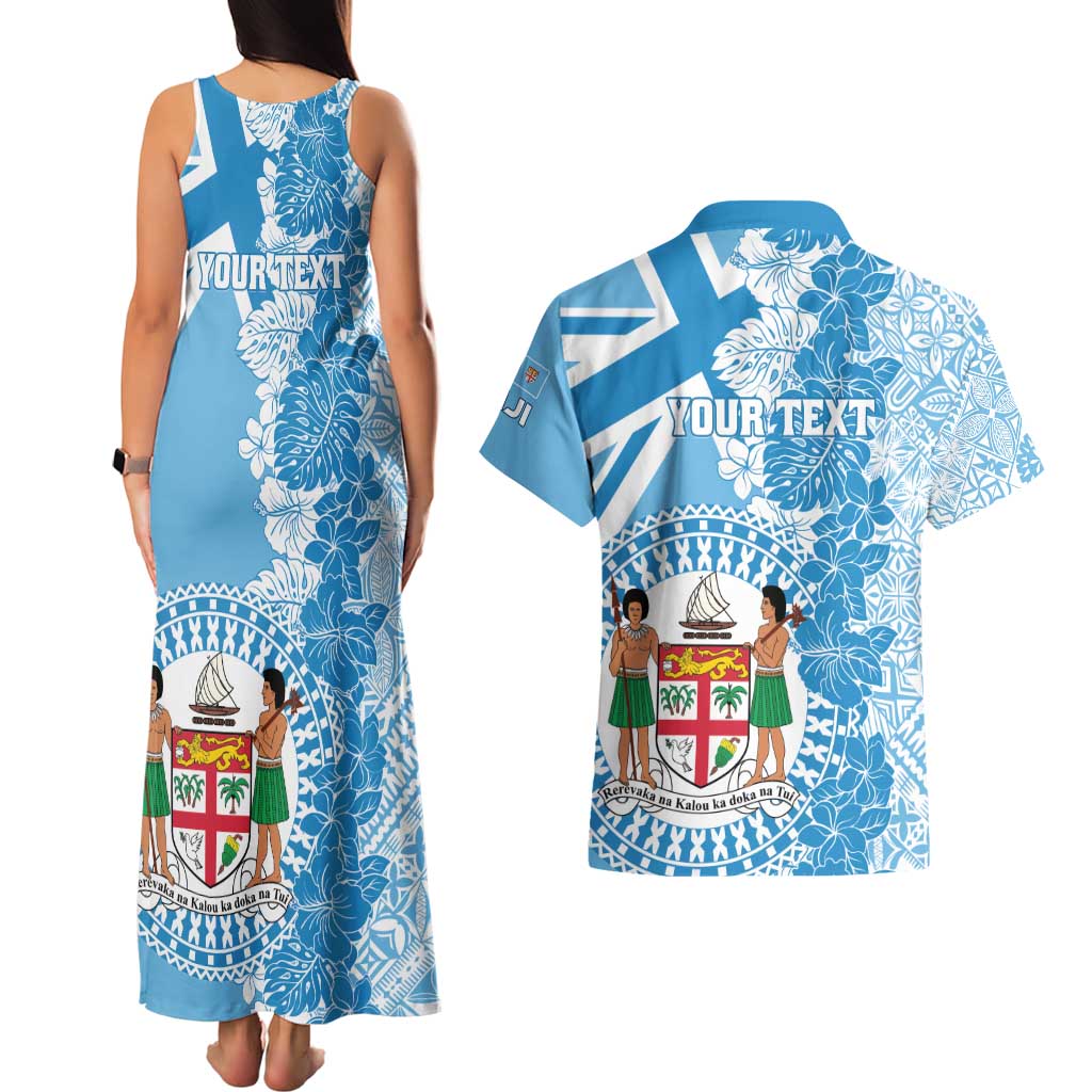 Personalised Fiji Day Couples Matching Tank Maxi Dress and Hawaiian Shirt Fijian Map Hibiscus Tapa Pattern LT01 - Polynesian Pride