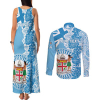 Personalised Fiji Day Couples Matching Tank Maxi Dress and Long Sleeve Button Shirt Fijian Map Hibiscus Tapa Pattern LT01 - Polynesian Pride