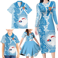 Personalised Fiji Day Family Matching Long Sleeve Bodycon Dress and Hawaiian Shirt Fijian Map Hibiscus Tapa Pattern LT01 - Polynesian Pride
