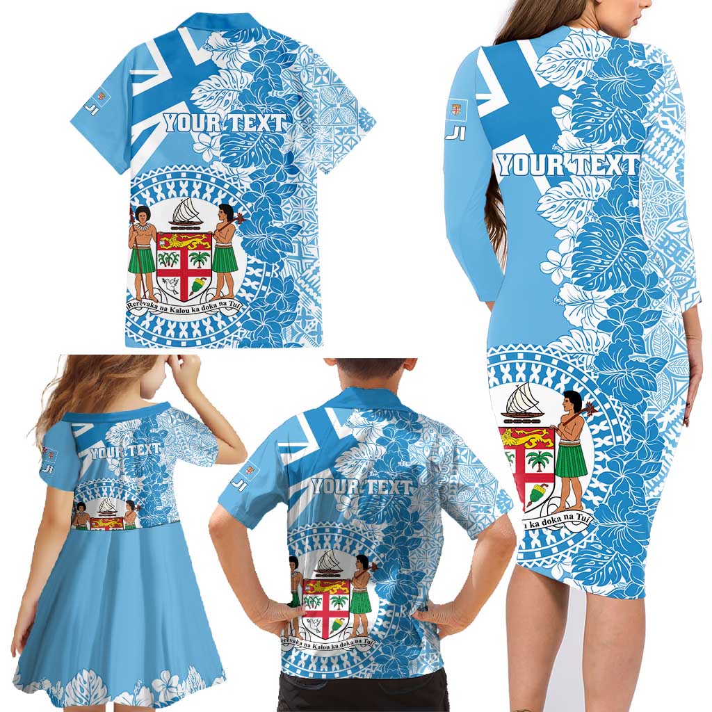Personalised Fiji Day Family Matching Long Sleeve Bodycon Dress and Hawaiian Shirt Fijian Map Hibiscus Tapa Pattern LT01 - Polynesian Pride