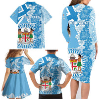 Personalised Fiji Day Family Matching Long Sleeve Bodycon Dress and Hawaiian Shirt Fijian Map Hibiscus Tapa Pattern LT01 - Polynesian Pride