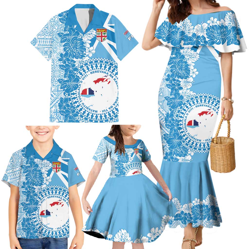 Personalised Fiji Day Family Matching Mermaid Dress and Hawaiian Shirt Fijian Map Hibiscus Tapa Pattern LT01 - Polynesian Pride