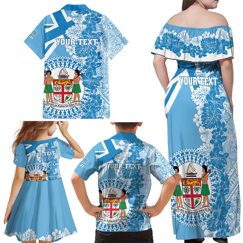 Personalised Fiji Day Family Matching Off Shoulder Maxi Dress and Hawaiian Shirt Fijian Map Hibiscus Tapa Pattern LT01 - Polynesian Pride