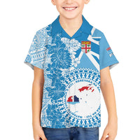 Personalised Fiji Day Family Matching Puletasi and Hawaiian Shirt Fijian Map Hibiscus Tapa Pattern LT01 Son's Shirt Blue - Polynesian Pride
