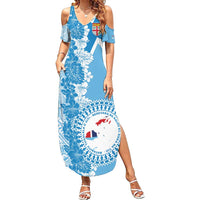 Personalised Fiji Day Family Matching Summer Maxi Dress and Hawaiian Shirt Fijian Map Hibiscus Tapa Pattern LT01 Mom's Dress Blue - Polynesian Pride