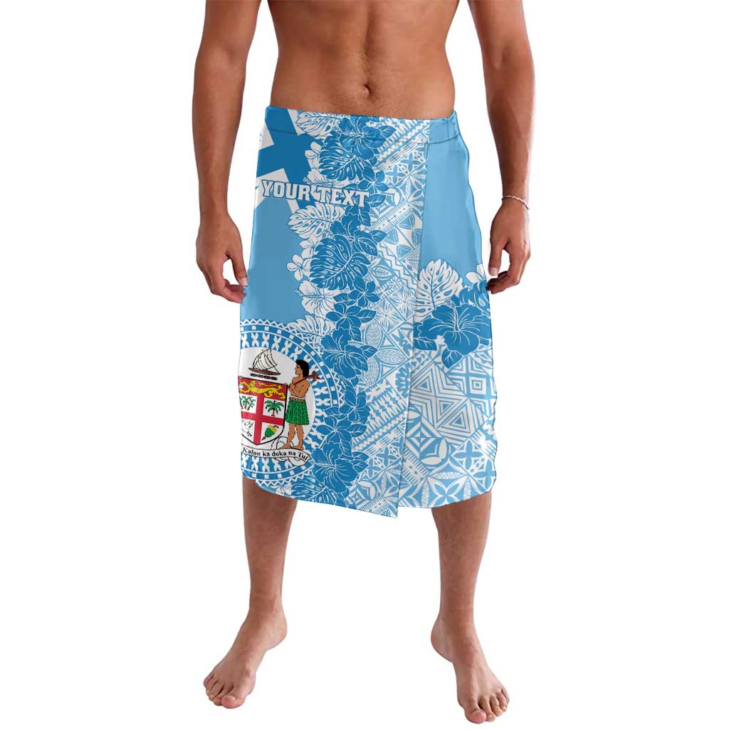 Personalised Fiji Day Lavalava Fijian Map Hibiscus Tapa Pattern LT01 Blue - Polynesian Pride