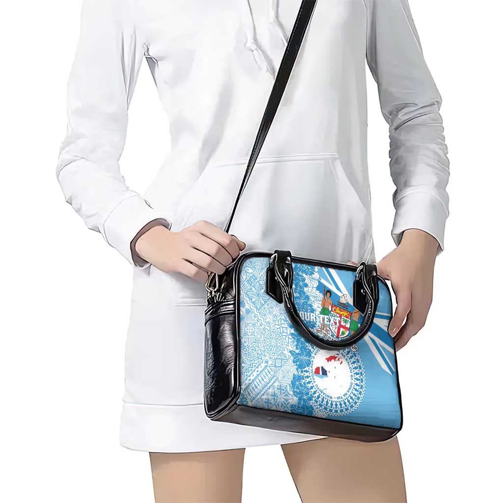 Personalised Fiji Day Shoulder Handbag Fijian Map Hibiscus Tapa Pattern