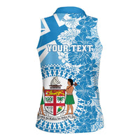Personalised Fiji Day Women Sleeveless Polo Shirt Fijian Map Hibiscus Tapa Pattern LT01 - Polynesian Pride