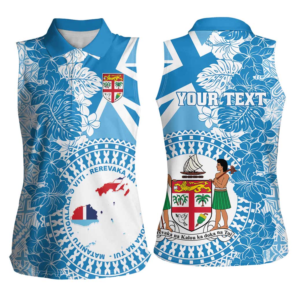 Personalised Fiji Day Women Sleeveless Polo Shirt Fijian Map Hibiscus Tapa Pattern LT01 - Polynesian Pride