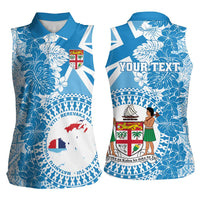 Personalised Fiji Day Women Sleeveless Polo Shirt Fijian Map Hibiscus Tapa Pattern LT01 - Polynesian Pride