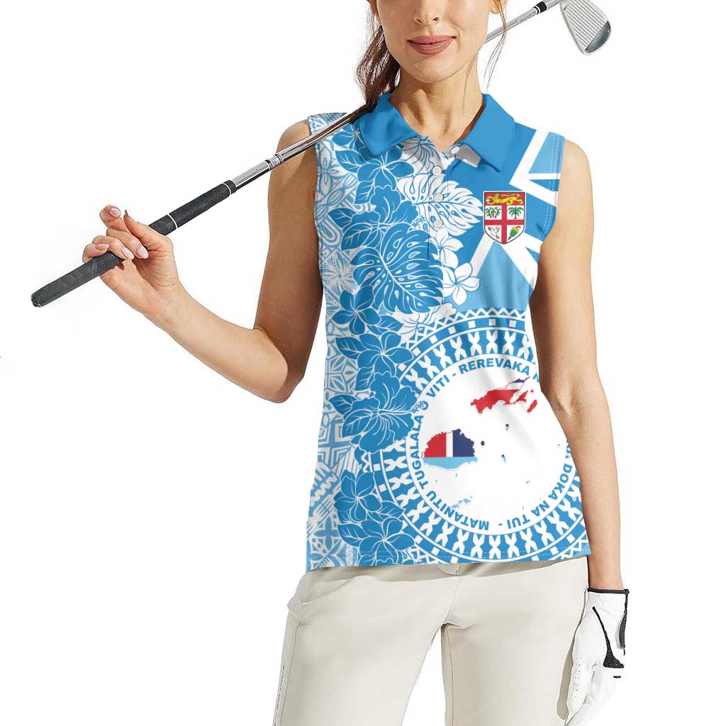 Personalised Fiji Day Women Sleeveless Polo Shirt Fijian Map Hibiscus Tapa Pattern LT01 - Polynesian Pride