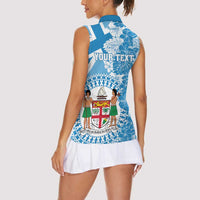 Personalised Fiji Day Women Sleeveless Polo Shirt Fijian Map Hibiscus Tapa Pattern LT01 - Polynesian Pride