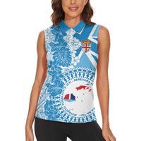 Personalised Fiji Day Women Sleeveless Polo Shirt Fijian Map Hibiscus Tapa Pattern LT01 - Polynesian Pride