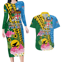Personalised Malampa Fiji Day Couples Matching Long Sleeve Bodycon Dress and Hawaiian Shirt Tropical Tapa Pattern LT01 Art - Polynesian Pride