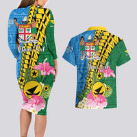 Personalised Malampa Fiji Day Couples Matching Long Sleeve Bodycon Dress and Hawaiian Shirt Tropical Tapa Pattern LT01 - Polynesian Pride