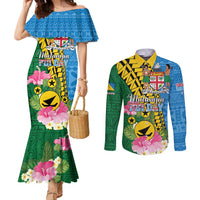 Personalised Malampa Fiji Day Couples Matching Mermaid Dress and Long Sleeve Button Shirt Tropical Tapa Pattern LT01 Art - Polynesian Pride