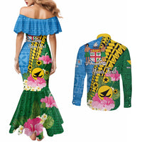 Personalised Malampa Fiji Day Couples Matching Mermaid Dress and Long Sleeve Button Shirt Tropical Tapa Pattern LT01 - Polynesian Pride