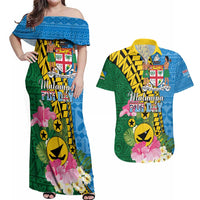 Personalised Malampa Fiji Day Couples Matching Off Shoulder Maxi Dress and Hawaiian Shirt Tropical Tapa Pattern LT01 Art - Polynesian Pride
