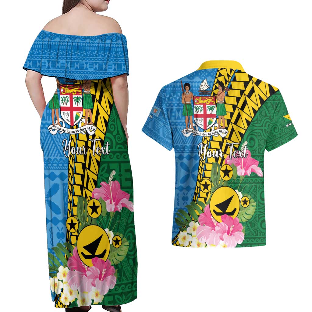Personalised Malampa Fiji Day Couples Matching Off Shoulder Maxi Dress and Hawaiian Shirt Tropical Tapa Pattern LT01 - Polynesian Pride