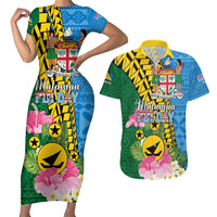 Personalised Malampa Fiji Day Couples Matching Short Sleeve Bodycon Dress and Hawaiian Shirt Tropical Tapa Pattern LT01 Art - Polynesian Pride