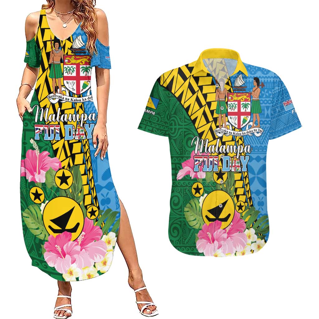 Personalised Malampa Fiji Day Couples Matching Summer Maxi Dress and Hawaiian Shirt Tropical Tapa Pattern LT01 Art - Polynesian Pride