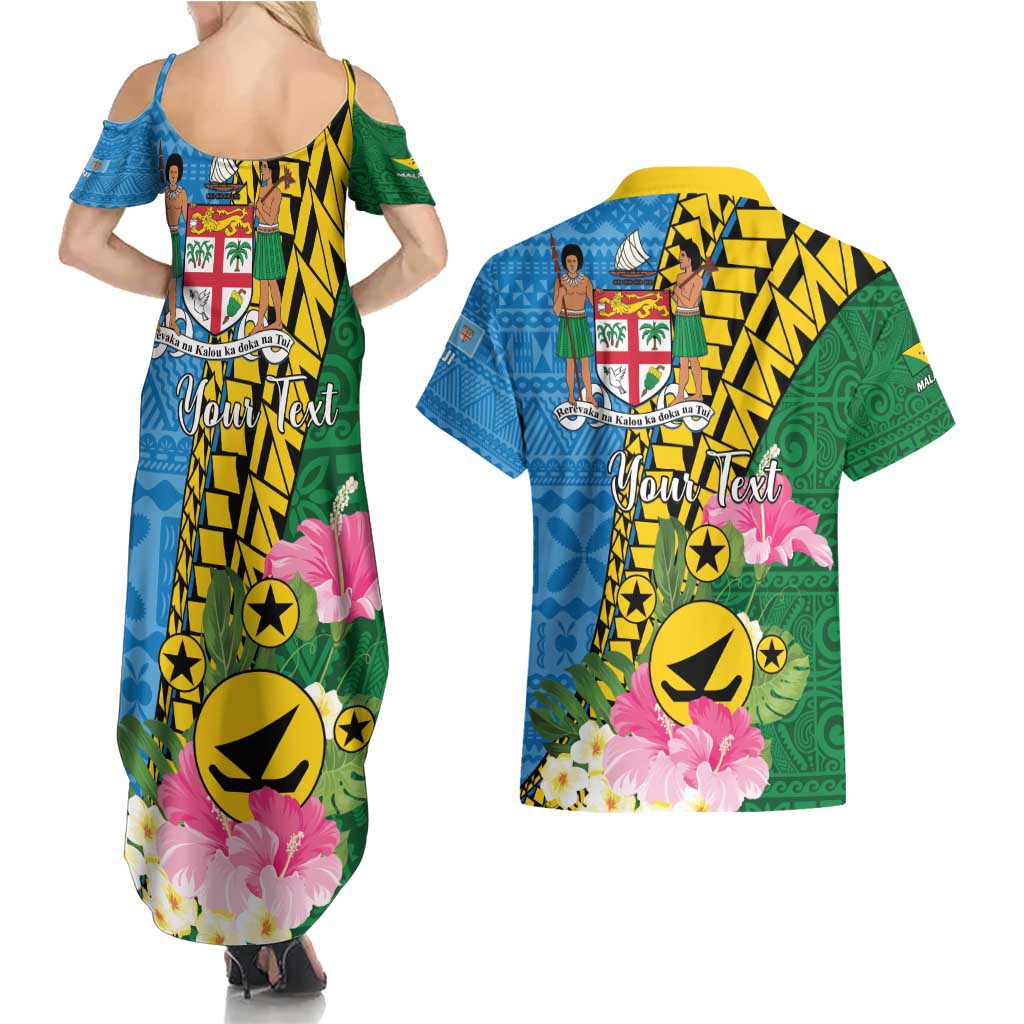 Personalised Malampa Fiji Day Couples Matching Summer Maxi Dress and Hawaiian Shirt Tropical Tapa Pattern LT01 - Polynesian Pride