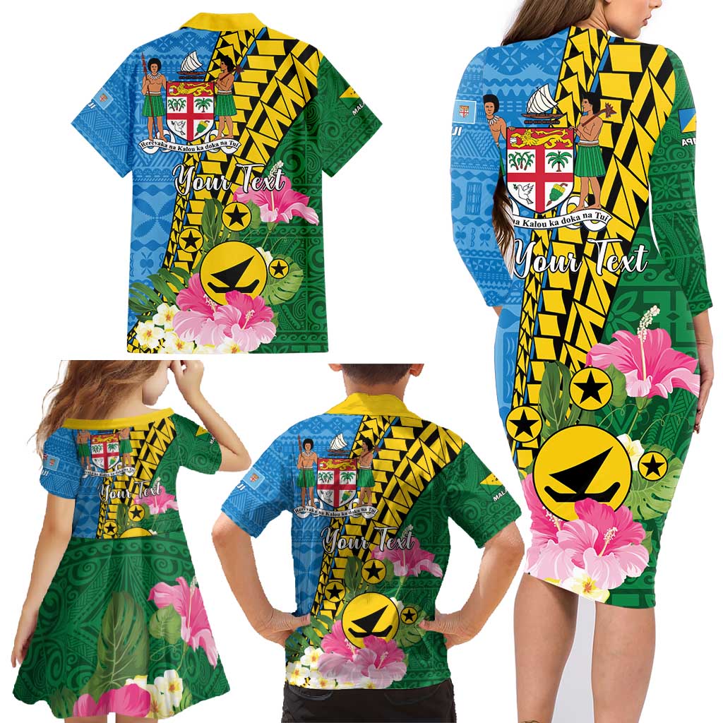 Personalised Malampa Fiji Day Family Matching Long Sleeve Bodycon Dress and Hawaiian Shirt Tropical Tapa Pattern LT01 - Polynesian Pride