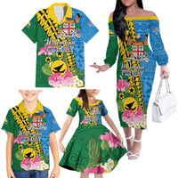 Personalised Malampa Fiji Day Family Matching Off The Shoulder Long Sleeve Dress and Hawaiian Shirt Tropical Tapa Pattern LT01 - Polynesian Pride