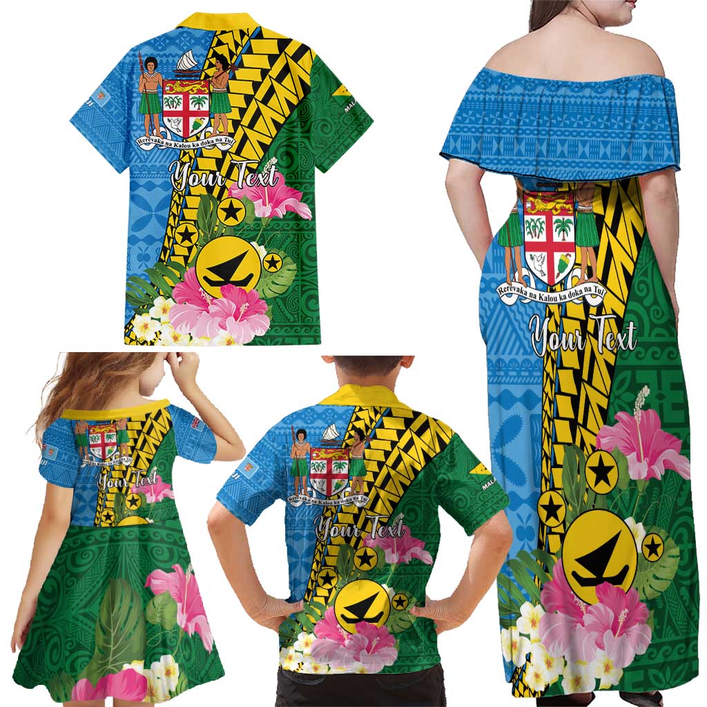Personalised Malampa Fiji Day Family Matching Off Shoulder Maxi Dress and Hawaiian Shirt Tropical Tapa Pattern LT01 - Polynesian Pride